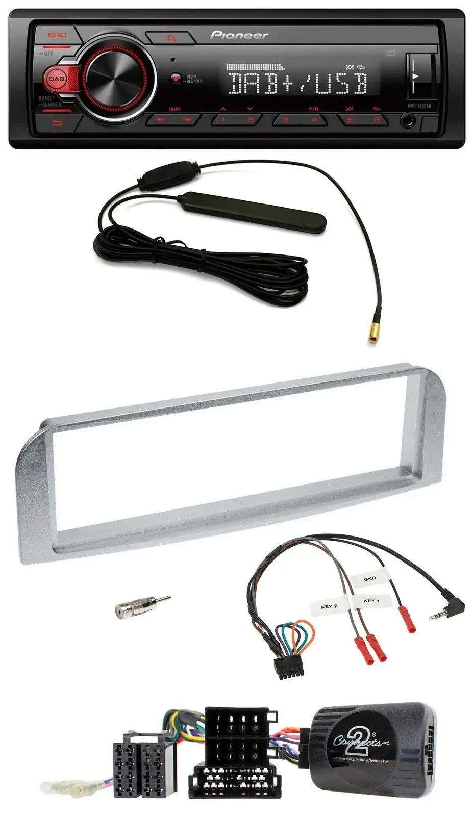 Автомагнитола Pioneer 1-DIN MP3 DAB USB для Alfa Romeo GT/147 (2007–2010), серебристо-серая, поддержка кнопок на руле