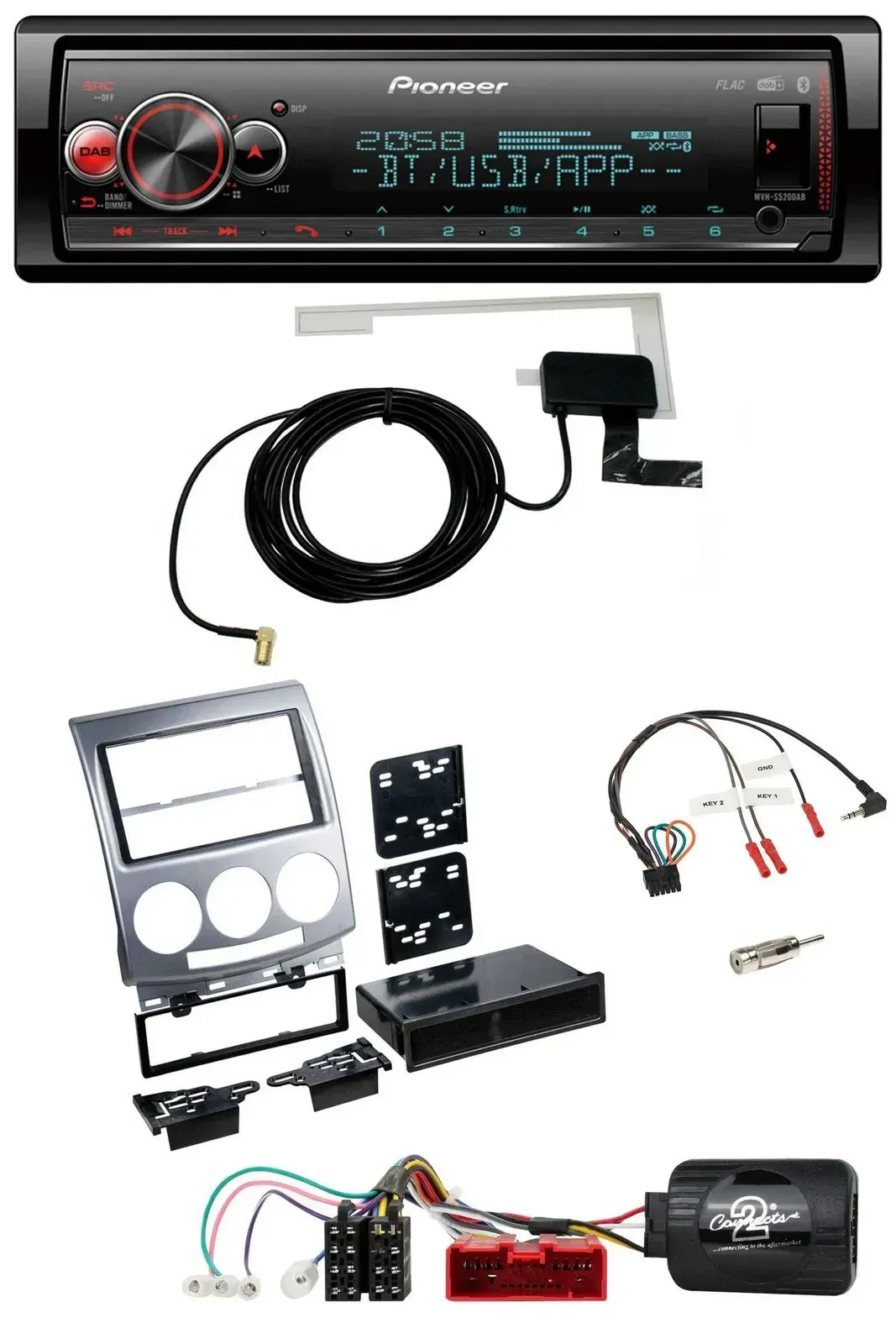 Автомагнитола для Mazda 5 (CR) 2005–2010 Pioneer Bluetooth, DAB, USB, серебристая