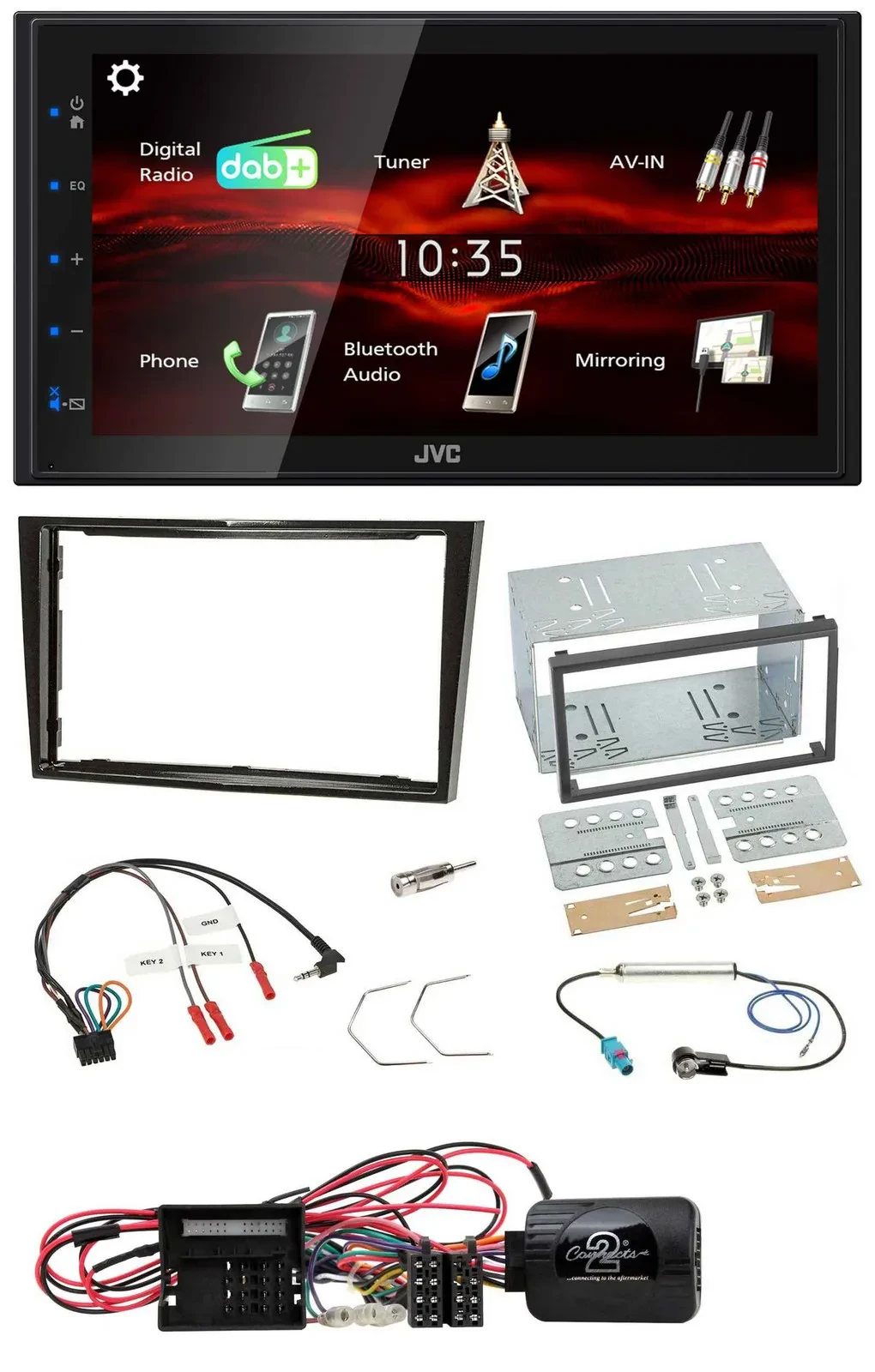 JVC USB Bluetooth Lenkrad DAB 2DIN Autoradio für Opel Corsa D Klavierlack 09-14