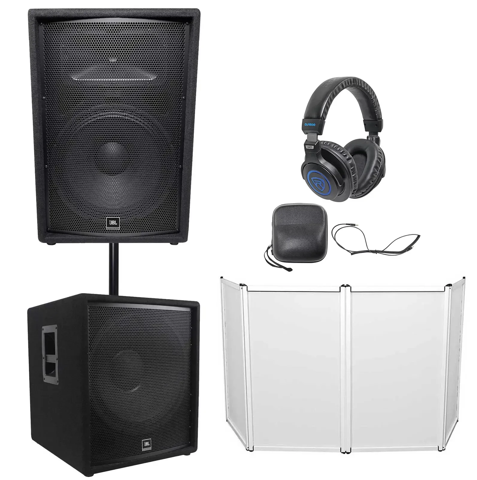 JBL JRX215 1000 Watt 15" DJ P/A Speaker+18" 1400w Subwoofer+Facade+Headphones