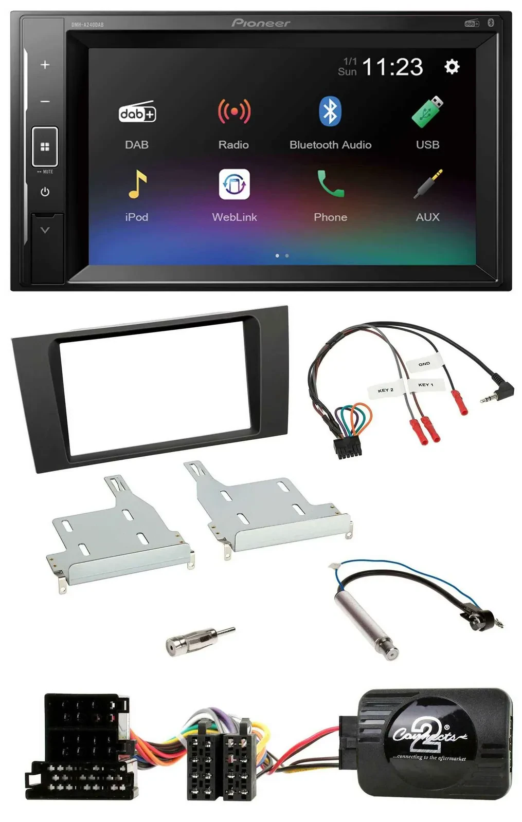 Pioneer DAB Lenkrad 2DIN Bluetooth USB Autoradio für Audi A4 1999-2001