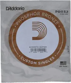 Струна для акустической гитары D'Addario PB032 Phosphor Bronze Custom Singles, фосфорная бронза, калибр 32