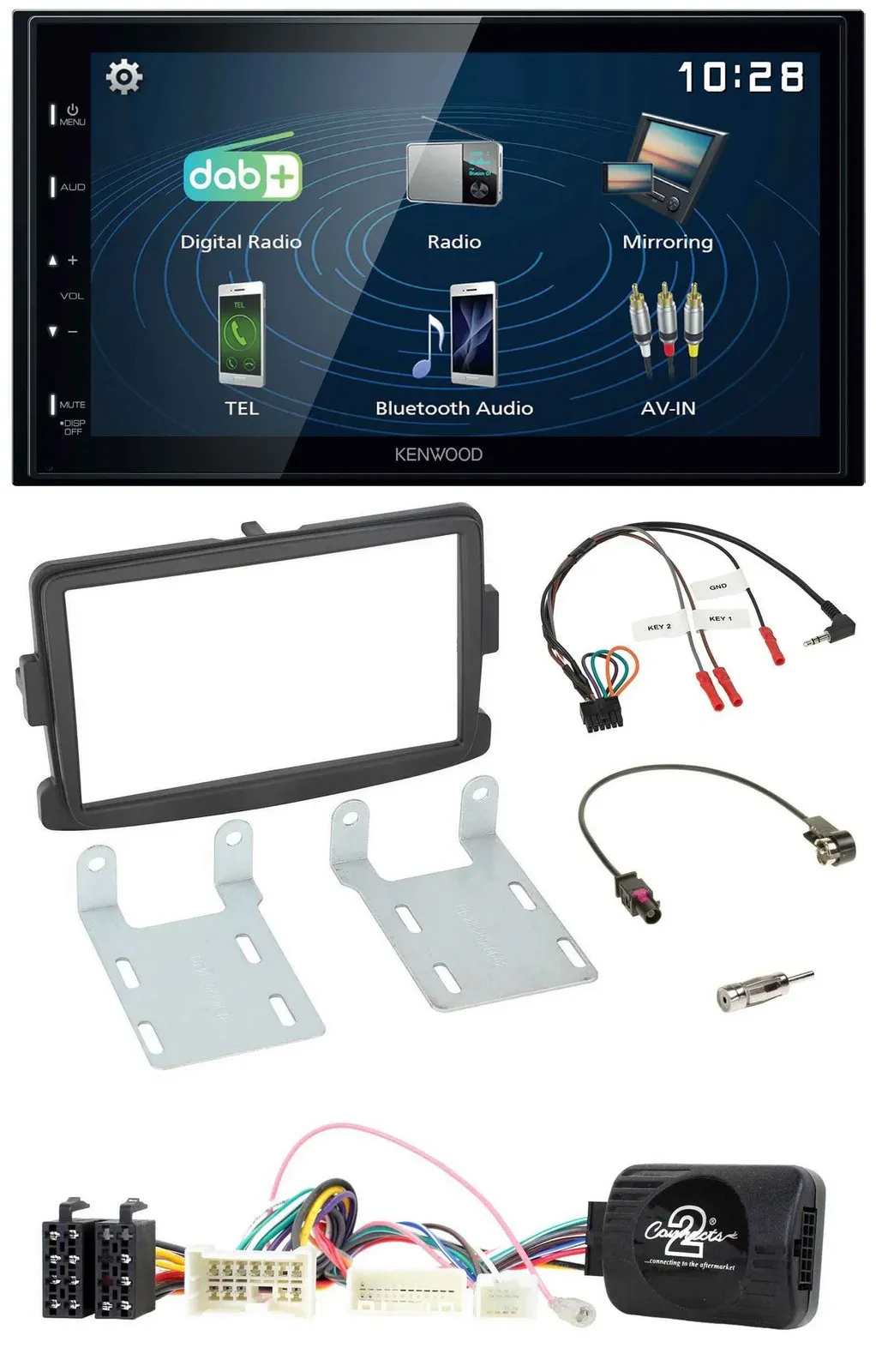 Kenwood 2DIN Bluetooth Lenkrad USB DAB Autoradio für Dacia ab 2012 schwarz