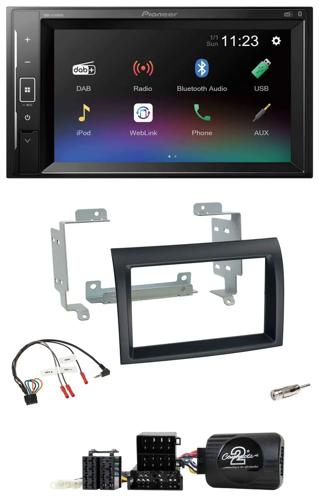 Pioneer DAB Lenkrad 2DIN Bluetooth USB Autoradio für Fiat Ducato 06-08 schwarz P
