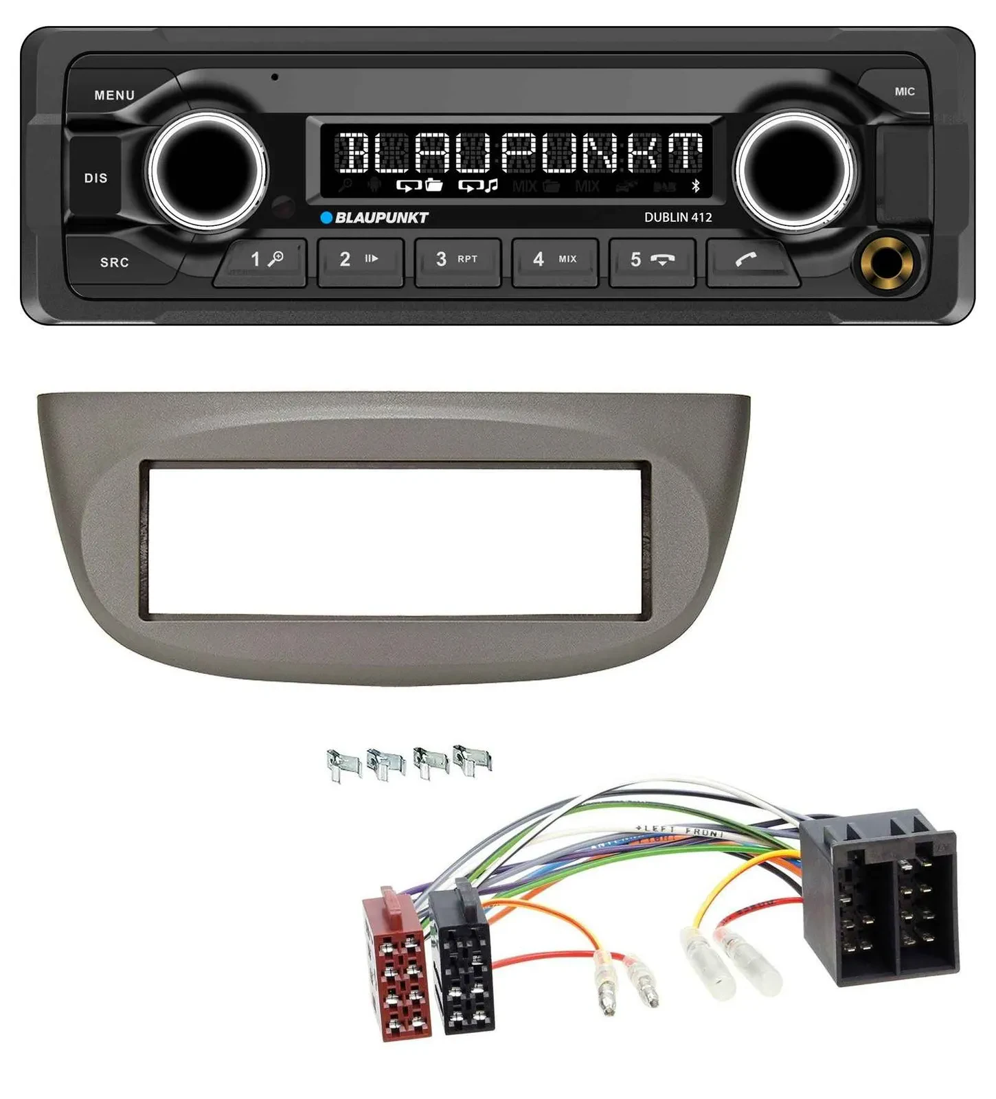 Автомагнитола для Renault Twingo (2007–2012) Blaupunkt MP3, Bluetooth, USB, AUX, бежево-серая