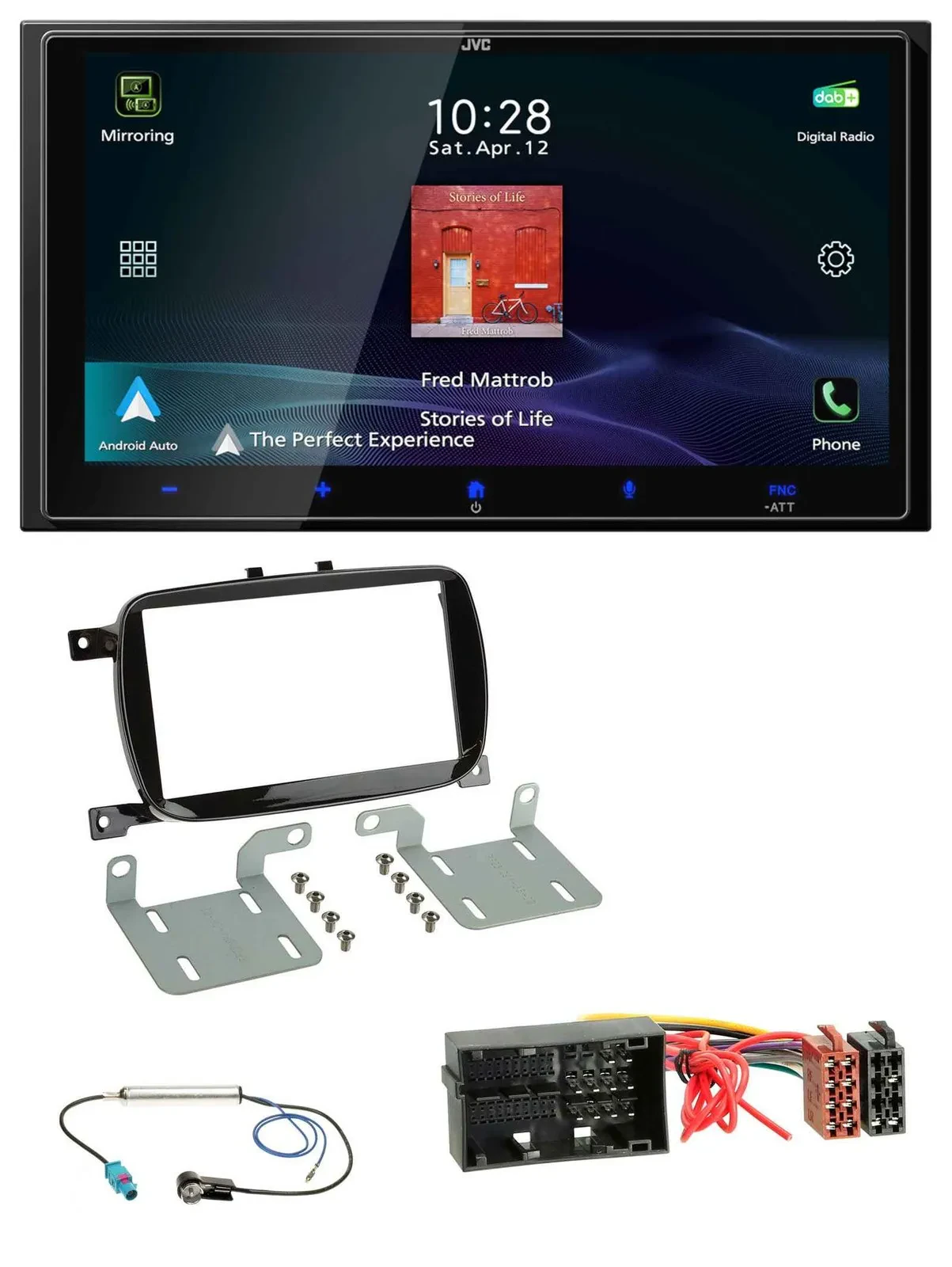 JVC USB Bluetooth 2DIN DAB MP3 Autoradio für Fiat 500X ab 2016 klavierlack schwa