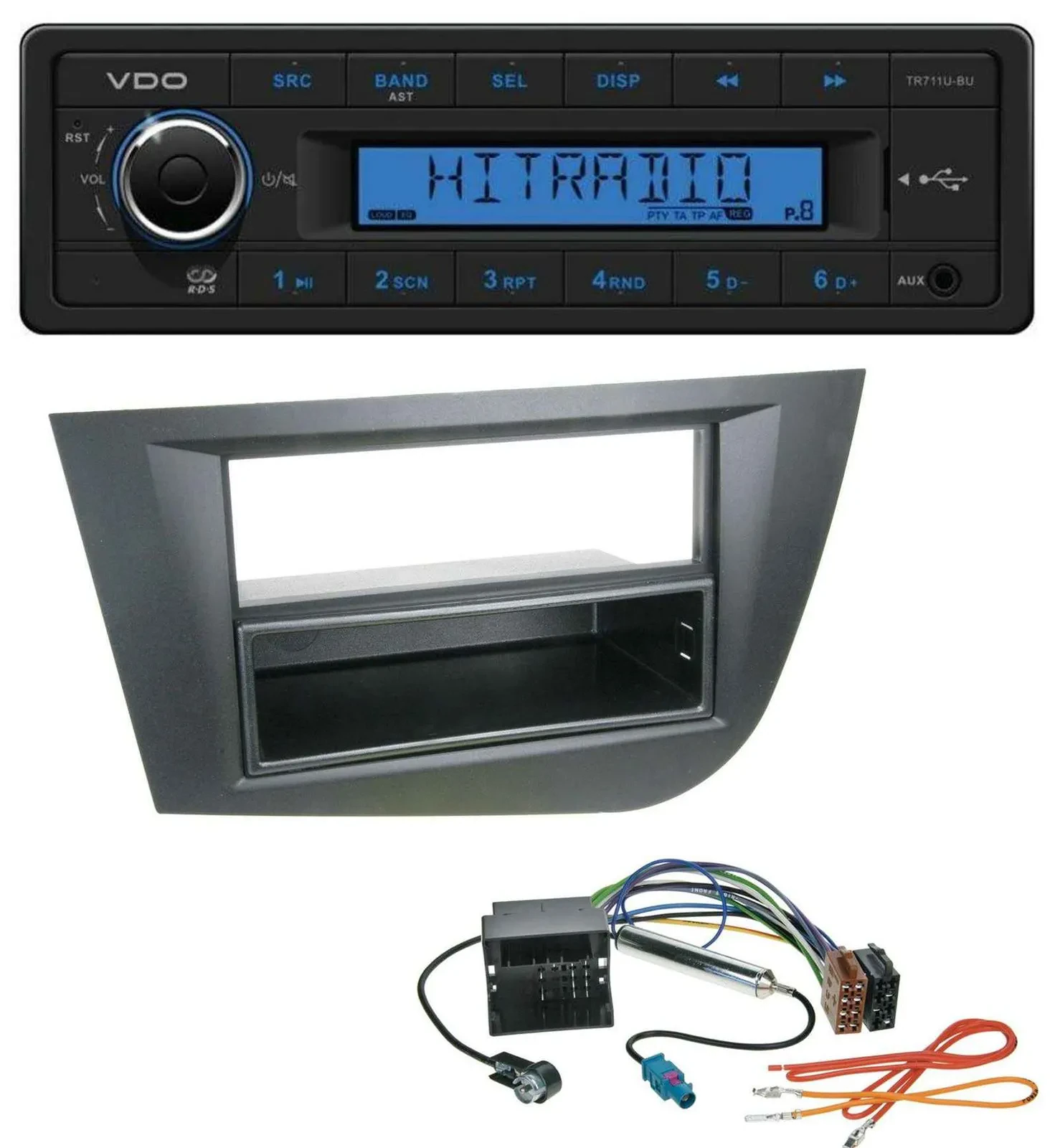Автомагнитола VDO 1 DIN, MP3/USB/AUX, для Seat Leon (с 2005), чёрная
