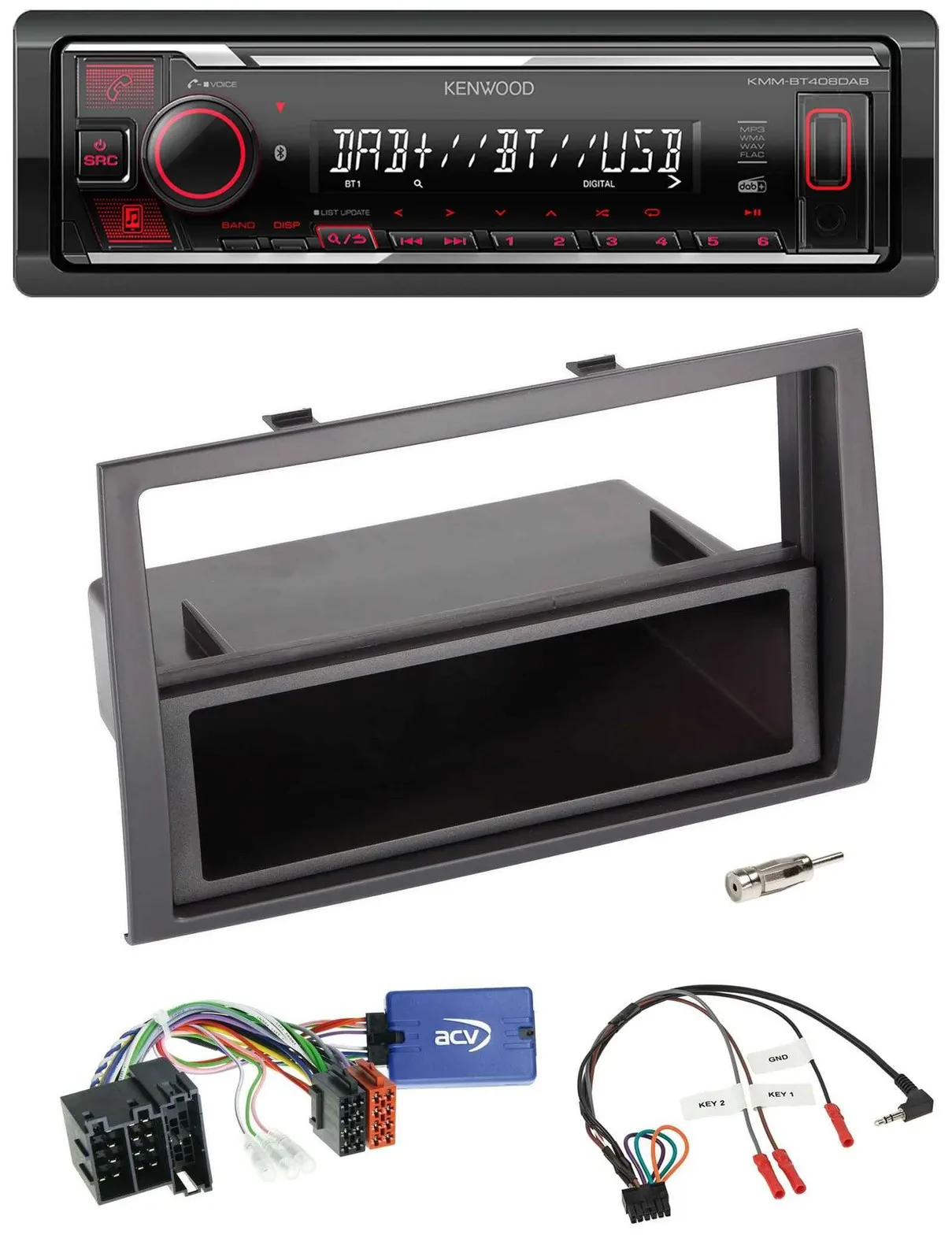 Kenwood Lenkrad Bluetooth USB DAB Autoradio für Fiat Ducato 2008-2011 schwarz