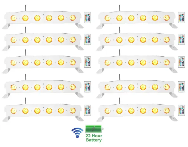 (10) Rockville BEST STRIP 60 White Rechargeable Wash Light Bars w/Wireless DMX