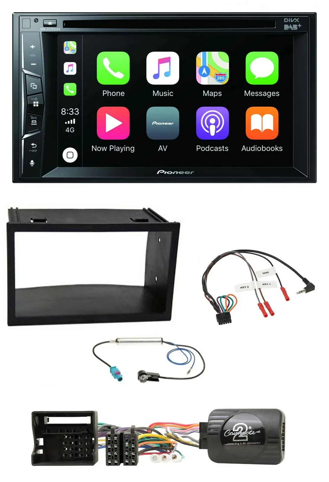 Pioneer Lenkrad USB DVD Bluetooth DAB 2DIN Autoradio für VW Polo Passat Quadlock