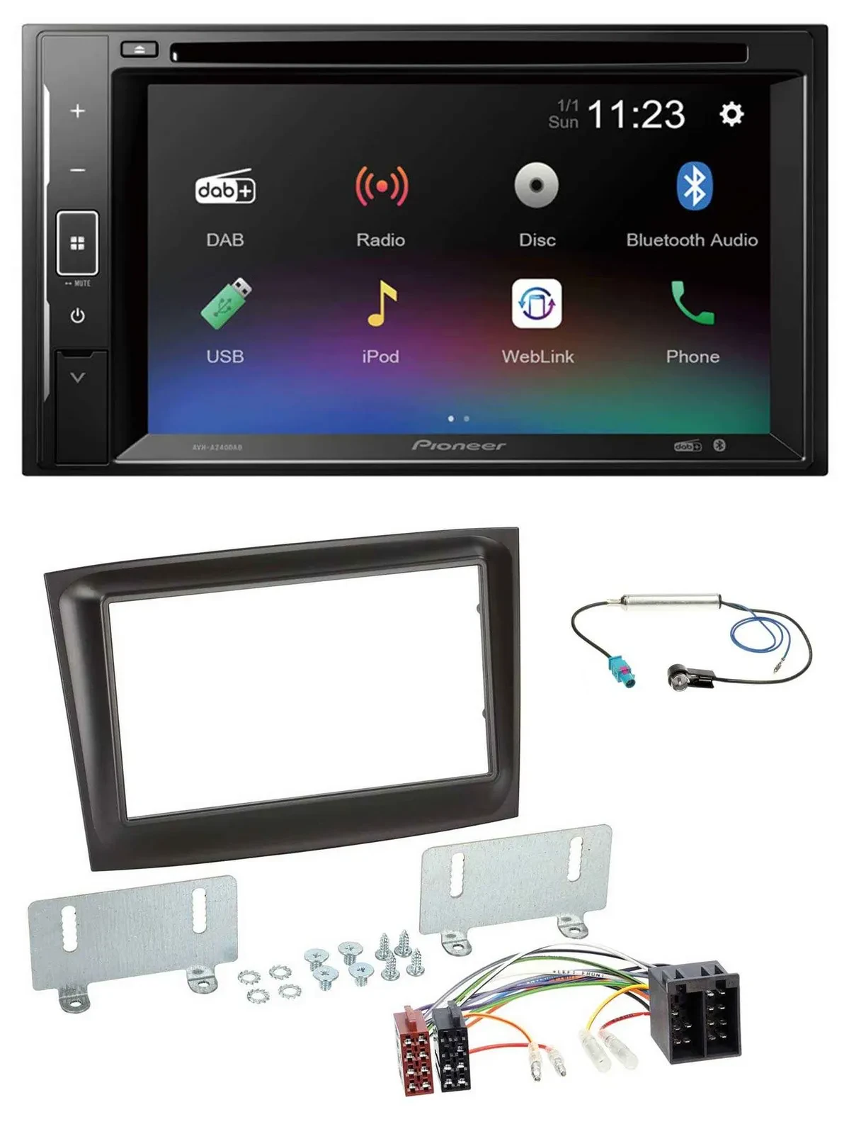 Автомагнитола Pioneer 2 DIN Bluetooth USB MP3 DAB DVD для Fiat Doblo (с 2015) черная