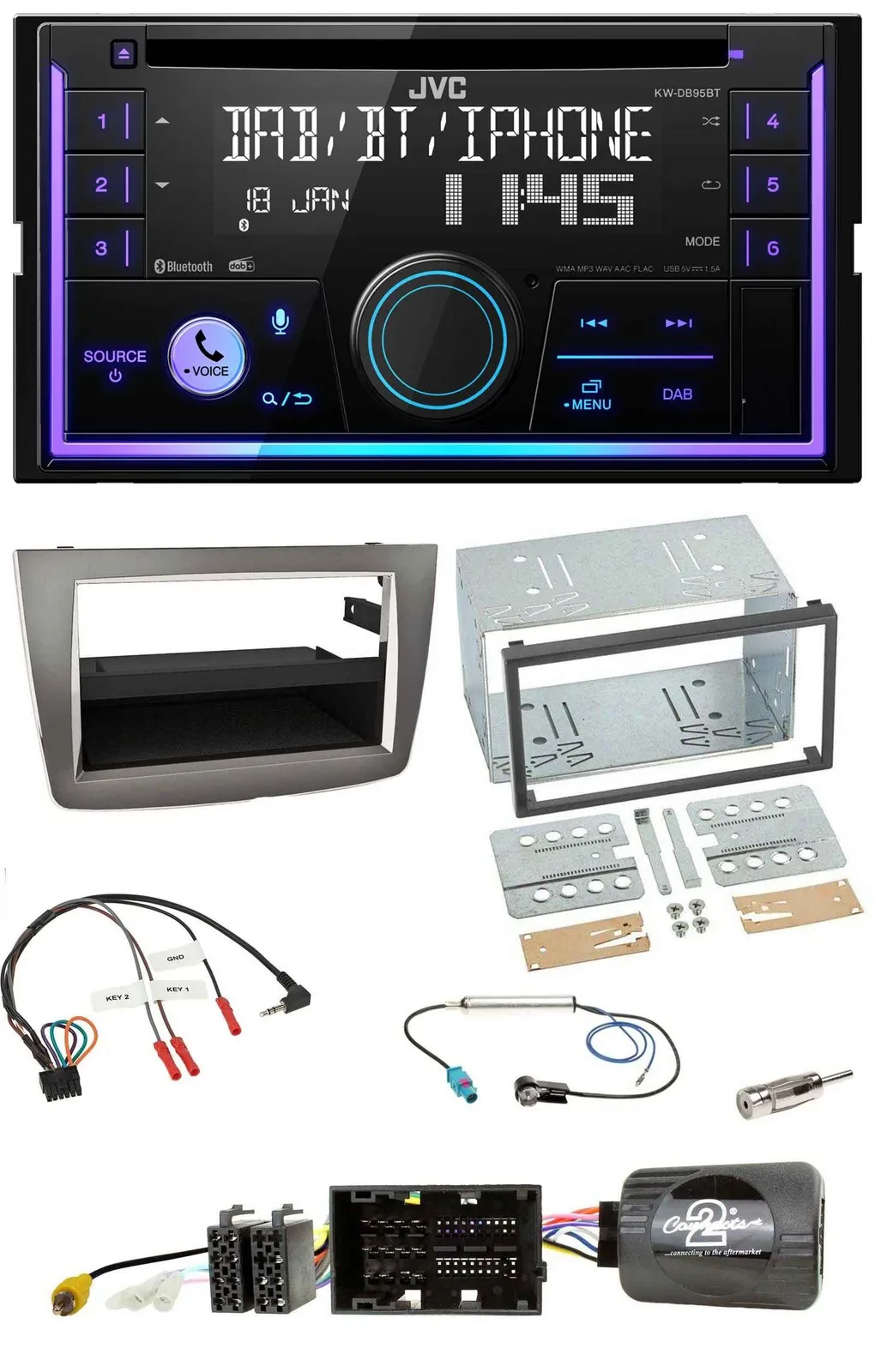 Автомагнитола JVC 2DIN, DAB, Bluetooth, CD, USB, для Alfa Romeo Mito (2014–2018), поддержка кнопок на руле