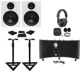 (2) Rockville DPM5W 5.25" 300w Studio Monitors+Stands+Headphones+Mic+Shield