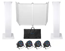 (2) Rockville Totem Moving Head Light Stands+Black+White Scrims+Facade+Lights