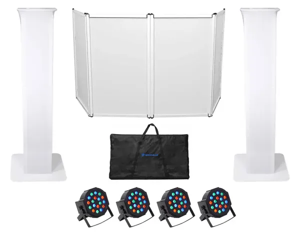 (2) Rockville Totem Moving Head Light Stands+Black+White Scrims+Facade+Lights