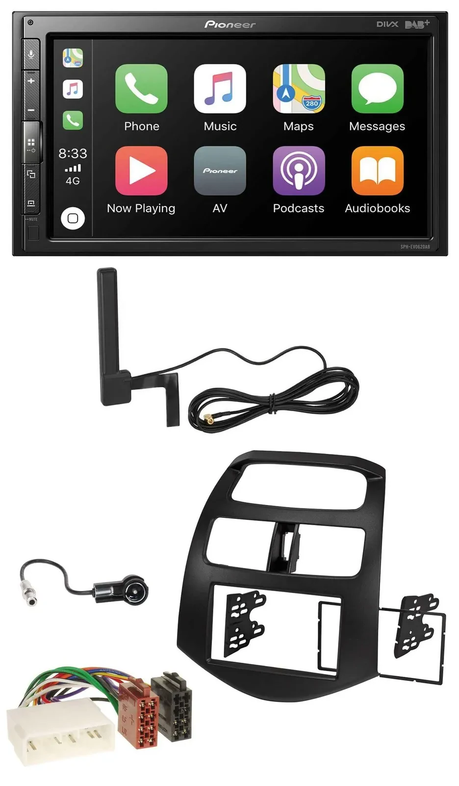 Автомагнитола Pioneer 2DIN, USB, Bluetooth, DAB, MP3 для Chevrolet Spark KLM 2012–2013