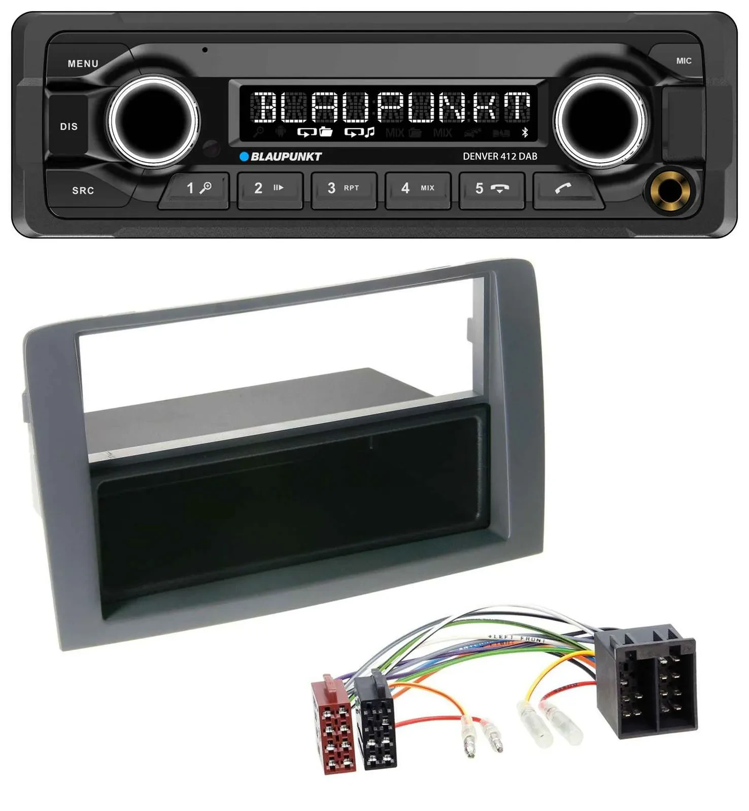 Автомагнитола для Fiat Idea (350, 2003–2011) Blaupunkt Bluetooth, DAB, MP3, USB, серый