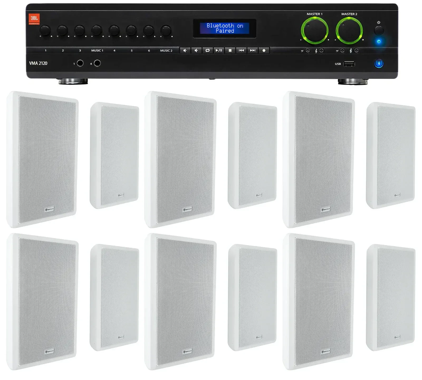 Настенная акустика JBL Rock Slim 70W White с усилителем (12 штук)