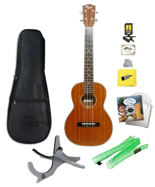 Ohana TK-14 Mahogany Tenor Size Ukulele with Bag, Tuner, Strings, Stand, More