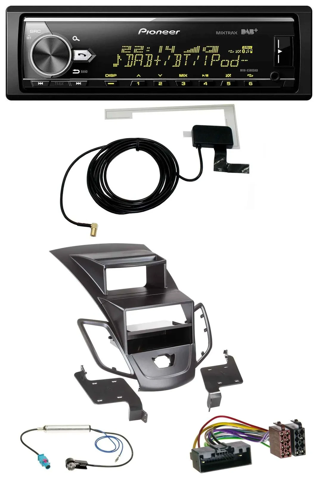 Автомагнитола для Ford Fiesta 2010–2017 Pioneer Bluetooth, DAB, USB, MP3, черный