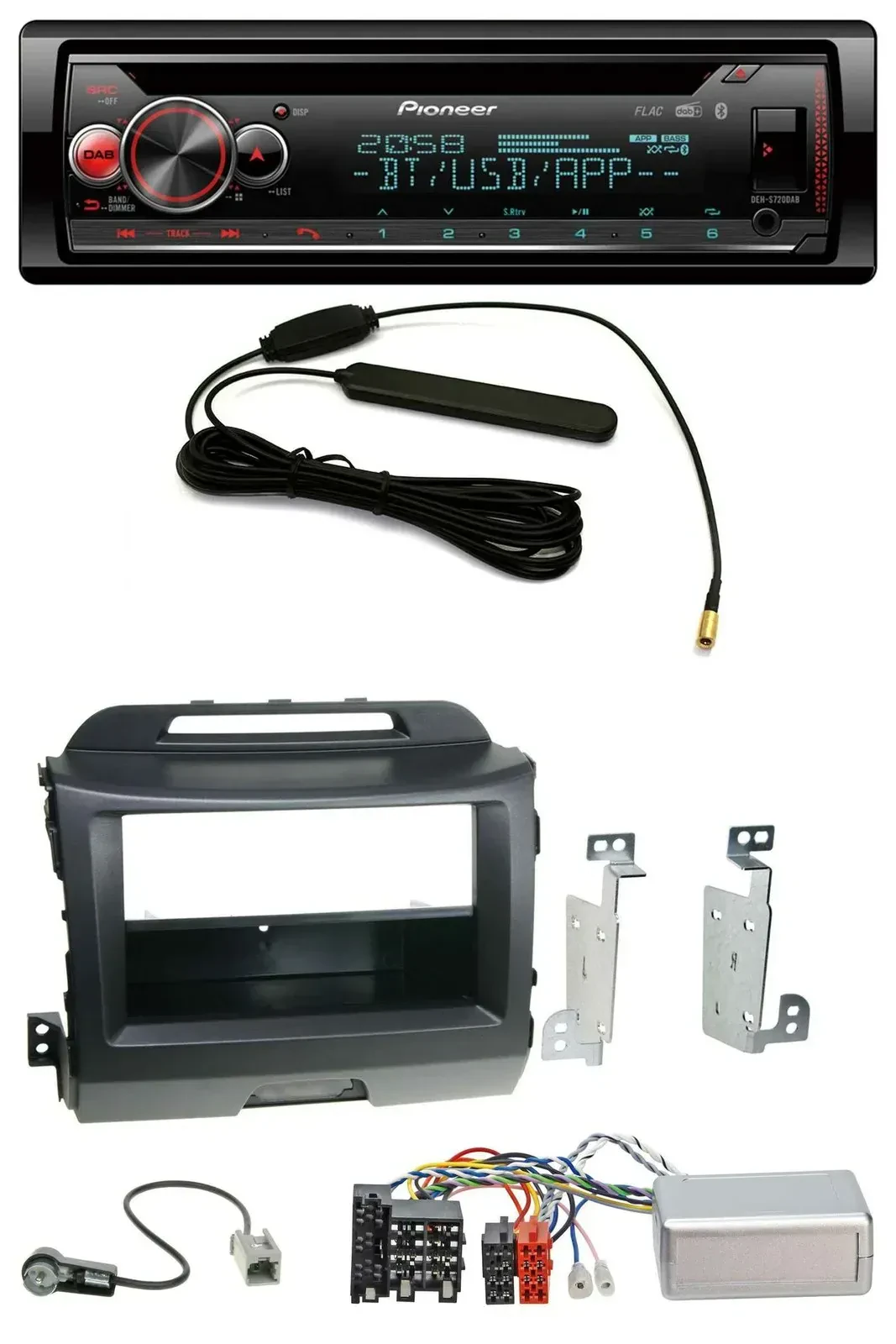 Автомагнитола Pioneer USB, DAB, Bluetooth, CD для Kia Sportage 3 (2010–2015), черная, с поддержкой управления на руле