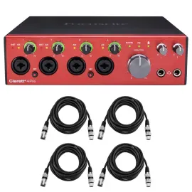 Focusrite Clarett+ 4Pre 8-Channel 18-In/8-Out Audio Interface, Bundle with 4x 15