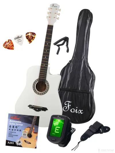 Набор: Акустическая гитара Foix FFG-2038CAP-WH белая с аксессуарами