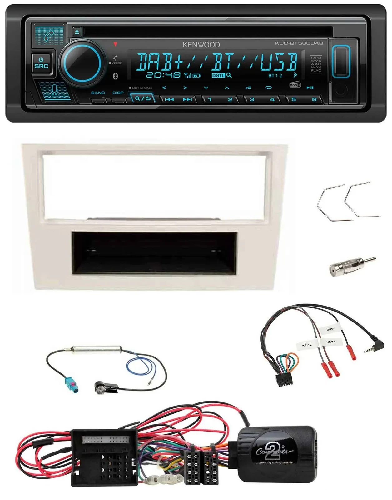 Kenwood Bluetooth DAB CD Lenkrad USB Autoradio für Opel Corsa D perl-weiss 09-14