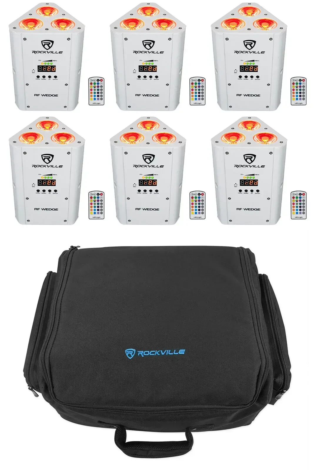 Светодиодный прибор Rockville RF WEDGE White с чехлом (6 штук)