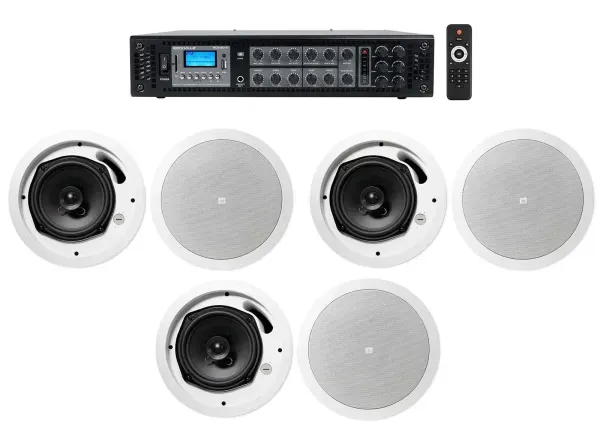 (6) JBL 6.5" White Commercial Ceiling Speakers+Amp 4 Restaurant/Office/Cafe/Bar