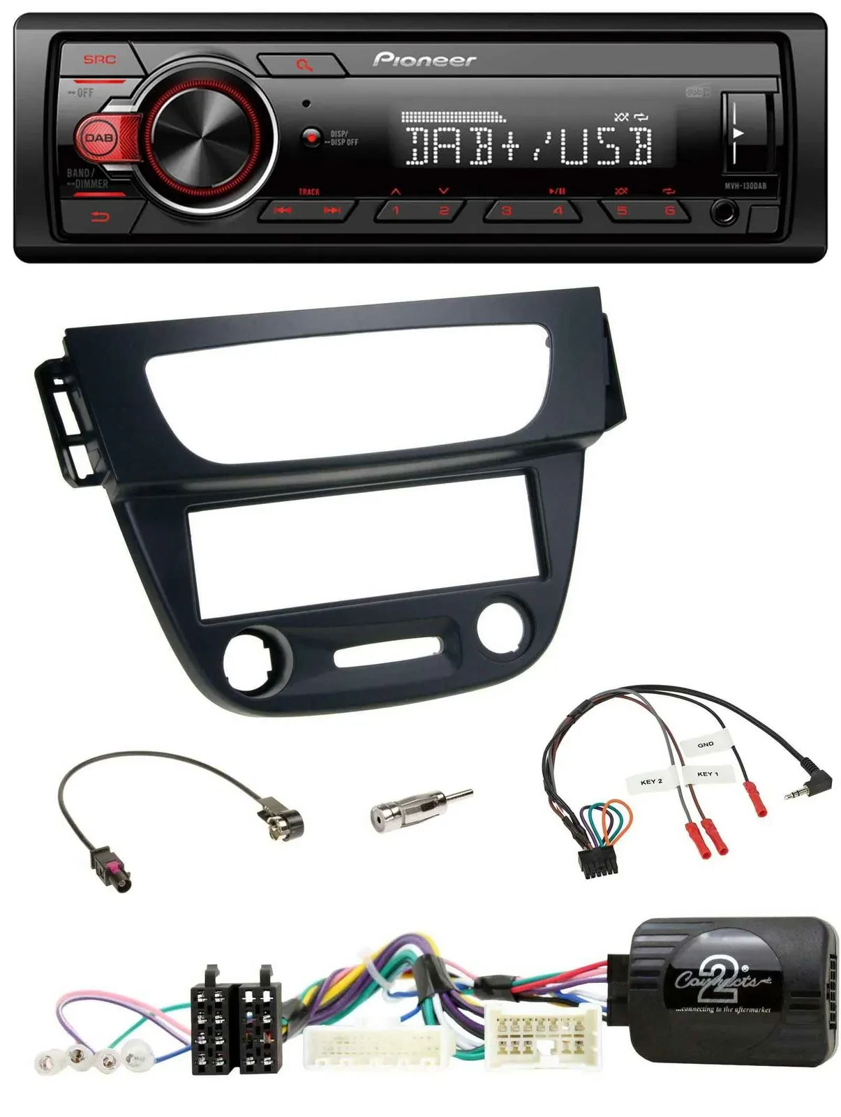 Автомагнитола Pioneer 1-DIN, DAB, USB, MP3, совместимая с управлением на руле, для Renault Megane/Fluence (2012–2014)