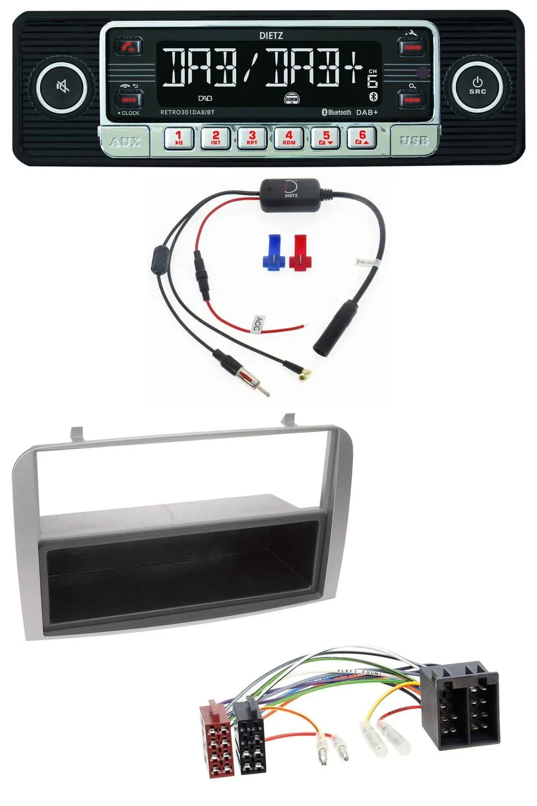 Автомагнитола Dietz MP3 DAB Bluetooth USB для Alfa Romeo 147/GT, серебристая, с нишей