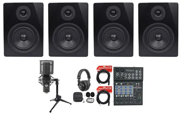 Rockville Recording Studio Bundle w/Mixer+Monitors+Microphone+Headphones+Cables