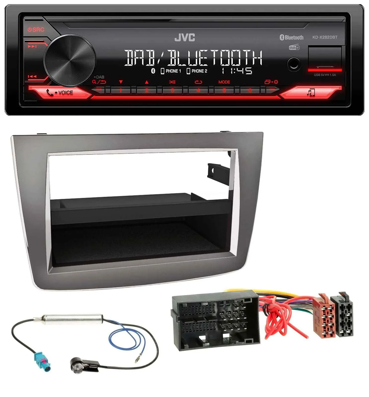 Автомагнитола для Alfa Romeo Mito (с 2014) JVC Bluetooth USB DAB MP3 серебристая