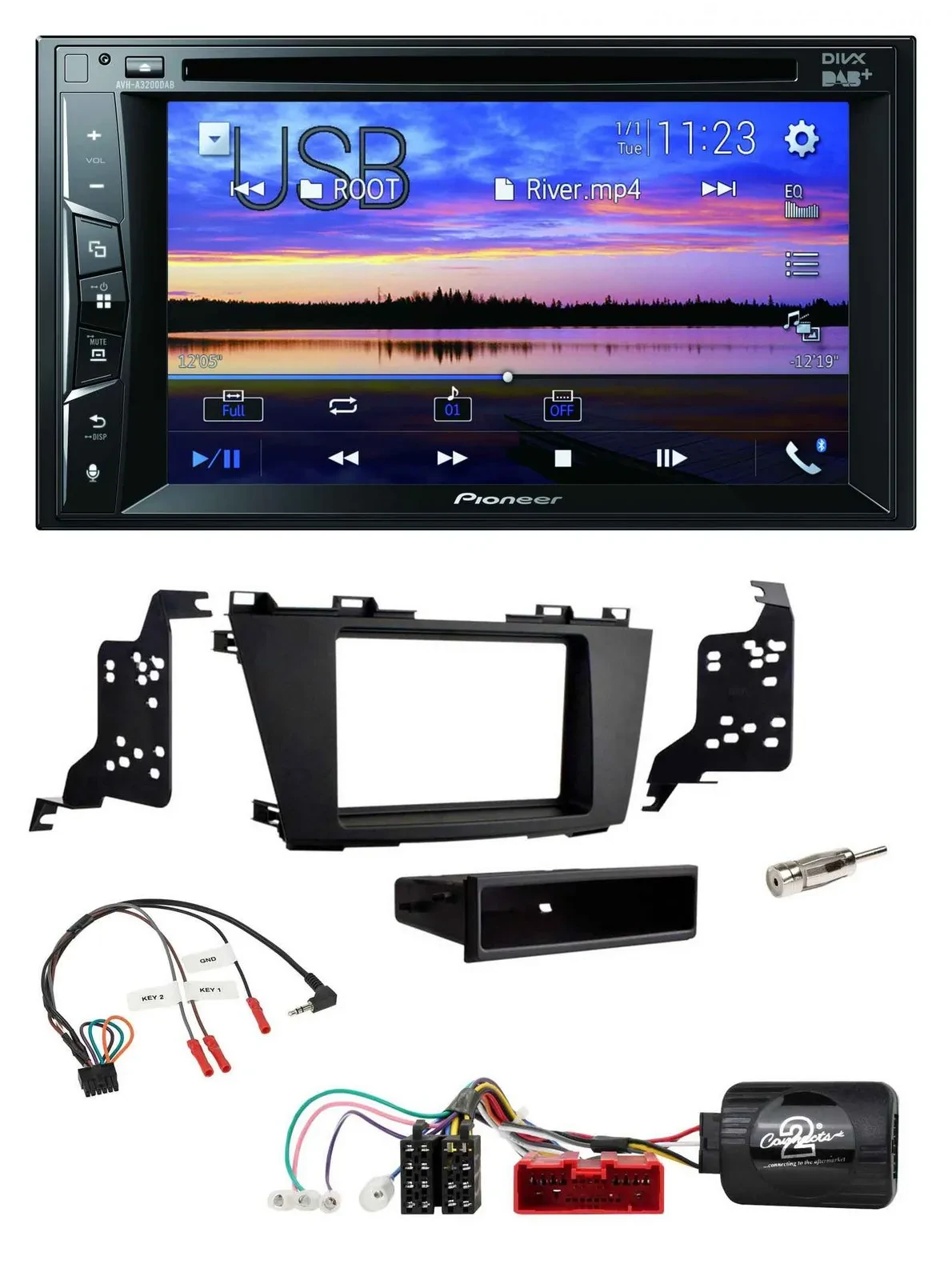 Автомагнитола для Mazda 5 Pioneer 2DIN Bluetooth USB DVD DAB, управление с руля (2010–2015)