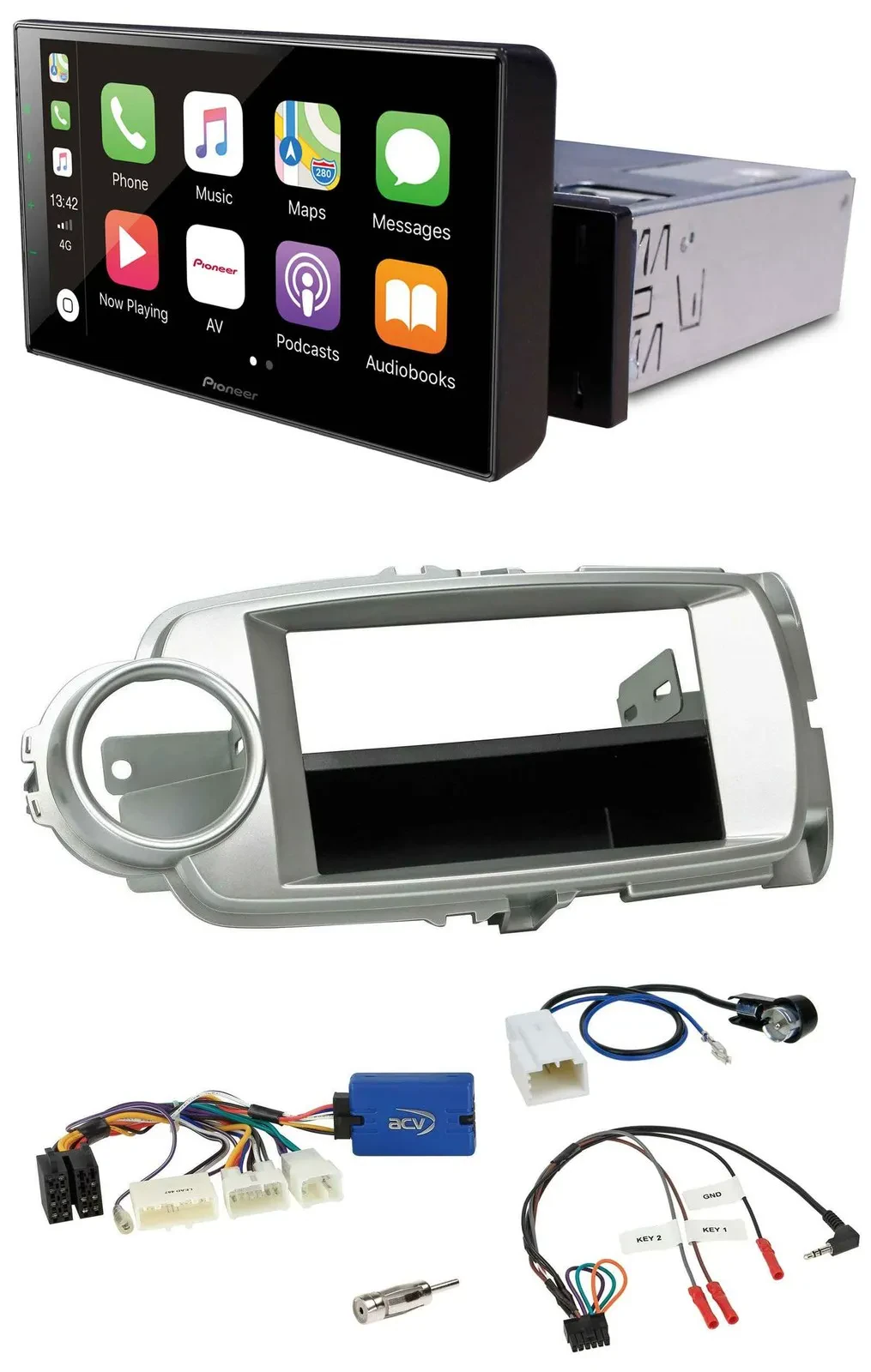 Pioneer Bluetooth Lenkrad DAB USB Autoradio für Toyota Yaris 2011-2014 silber 28