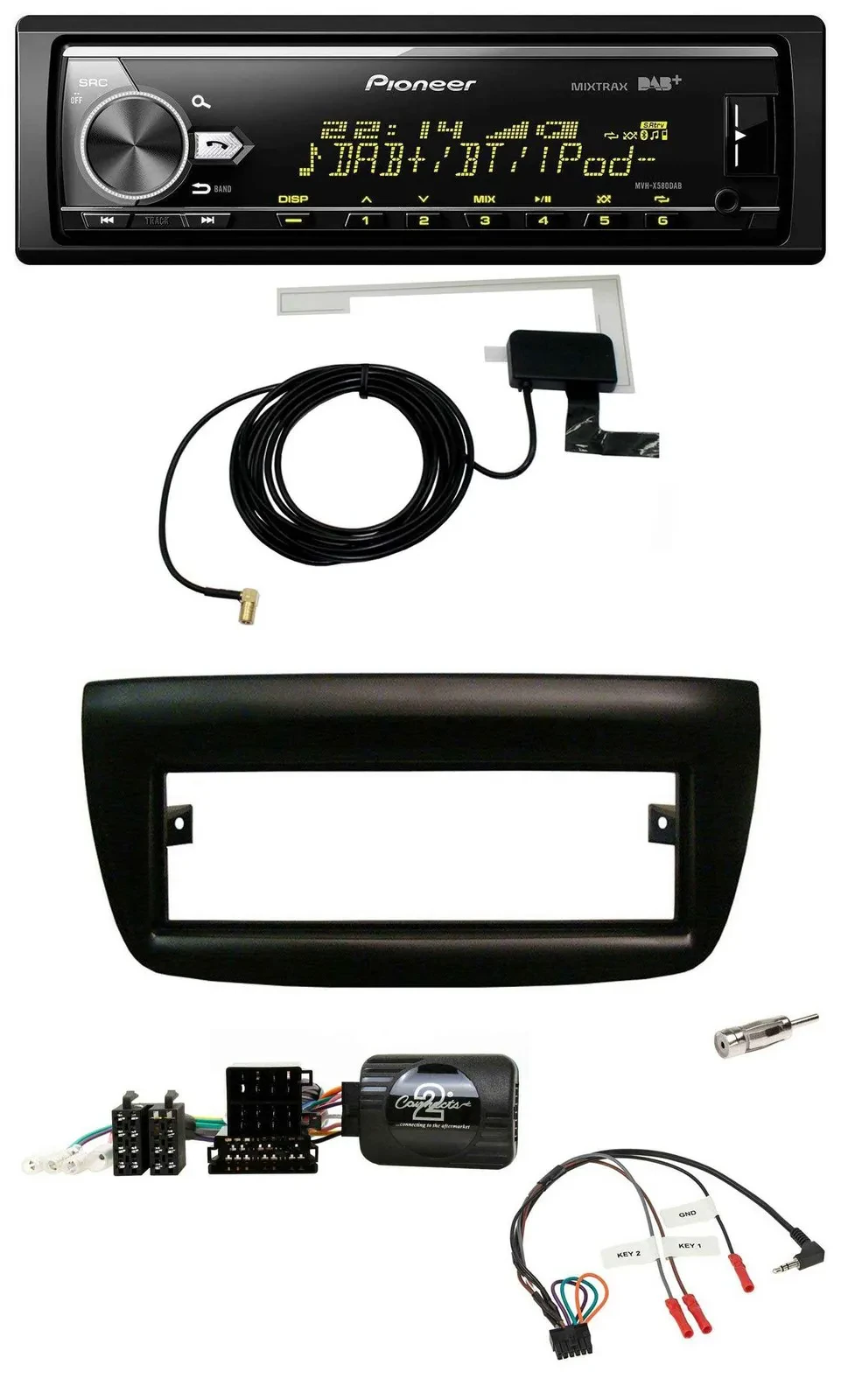 Автомагнитола Pioneer Bluetooth, DAB, USB, с поддержкой управления на руле, для Fiat Doblo (2012–2015), черный