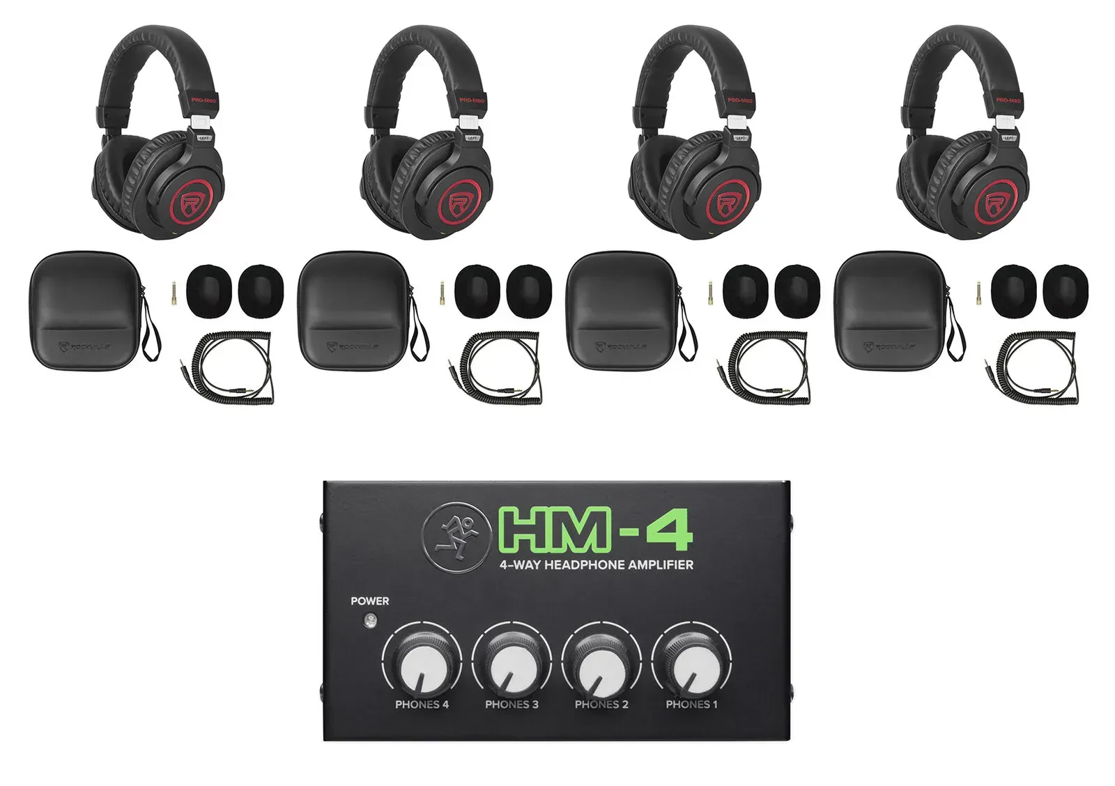 Наушники проводные Rockville PRO-M50 SR Black с усилителем (4 штуки)