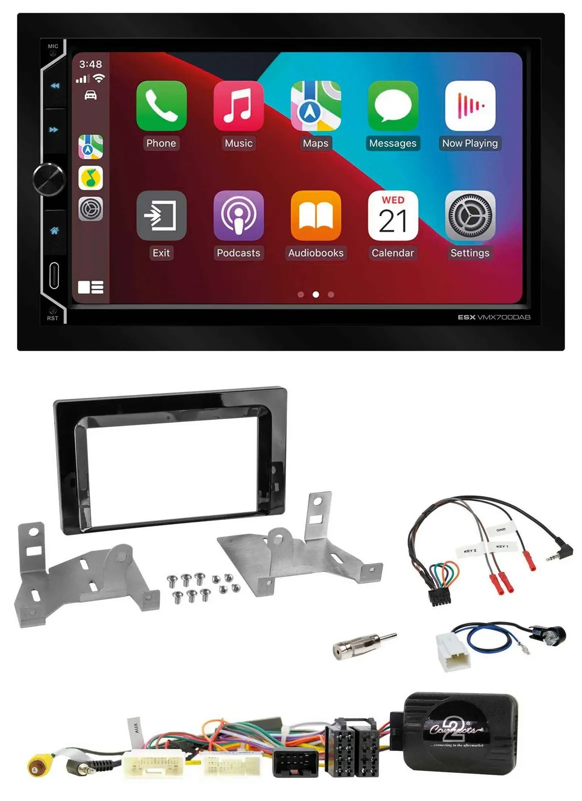 Автомагнитола для Toyota Aygo AB7 ESX 2 DIN, DAB, Bluetooth, USB, поддержка управления с руля, черный (глянцевый)