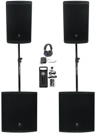 2) JBL EON715 15" DJ PA Speakers+Bluetooth+2) EON718S Subwoofers+Mic+Headphones