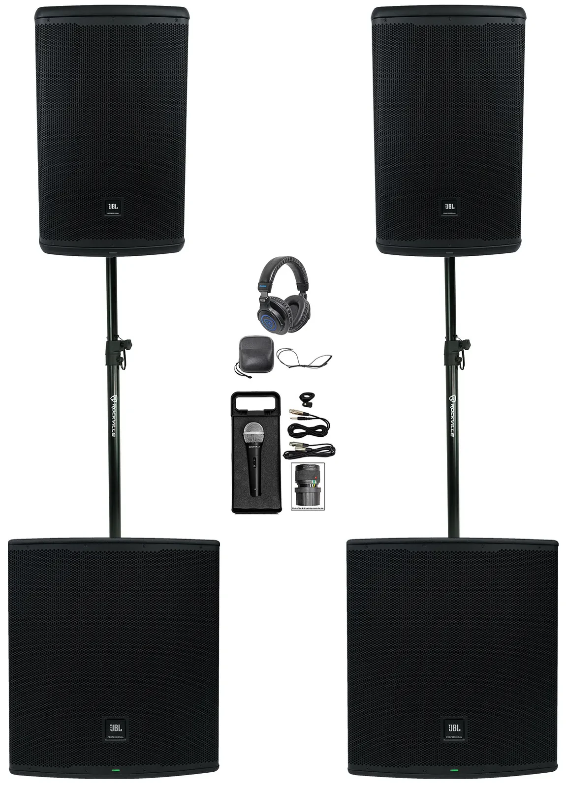 2) JBL EON715 15" DJ PA Speakers+Bluetooth+2) EON718S Subwoofers+Mic+Headphones