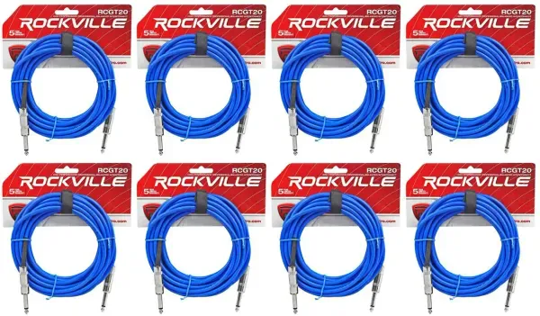 Инструментальный кабель Rockville RCGT20BL Blue 6.1 м (8 штук)