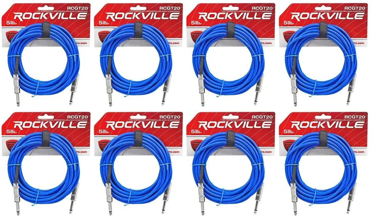 Инструментальный кабель Rockville RCGT20BL Blue 6.1 м (8 штук)
