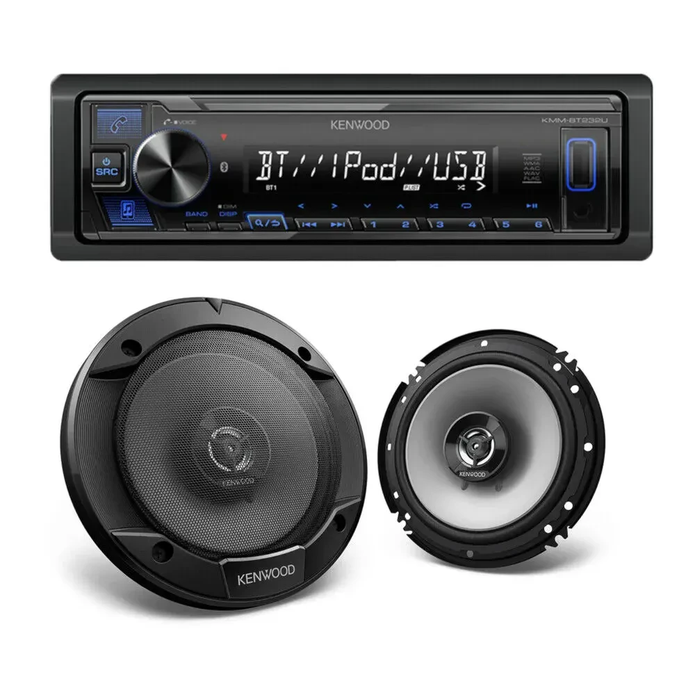 Автомагнитола Kenwood KMM-BT232U + KFC-1666S 6.5" коаксиальные динамики (набор)