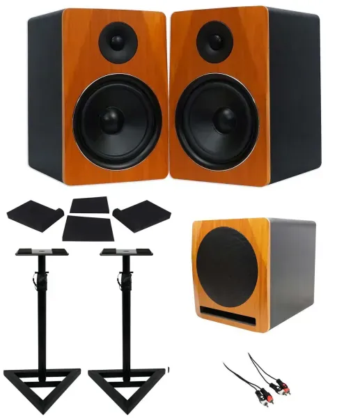 (2) Rockville APM8C 8" Powered Studio Monitors+Active 10" Subwoofer+Stands+Pads