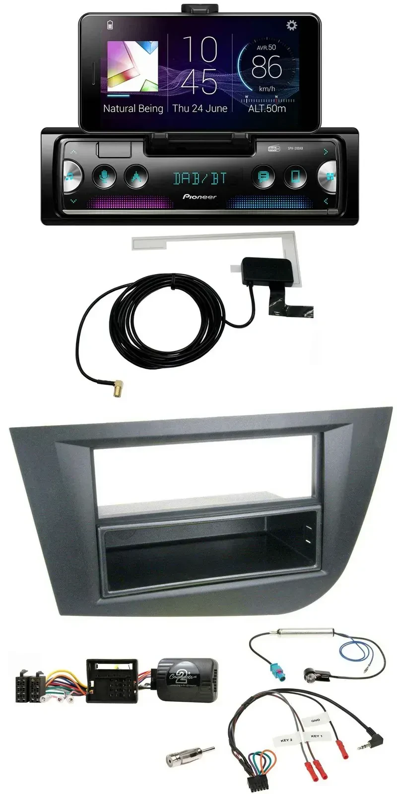 Автомагнитола для Seat Leon 2005–2010 Pioneer DAB, Bluetooth, USB, черный, поддержка управления с руля