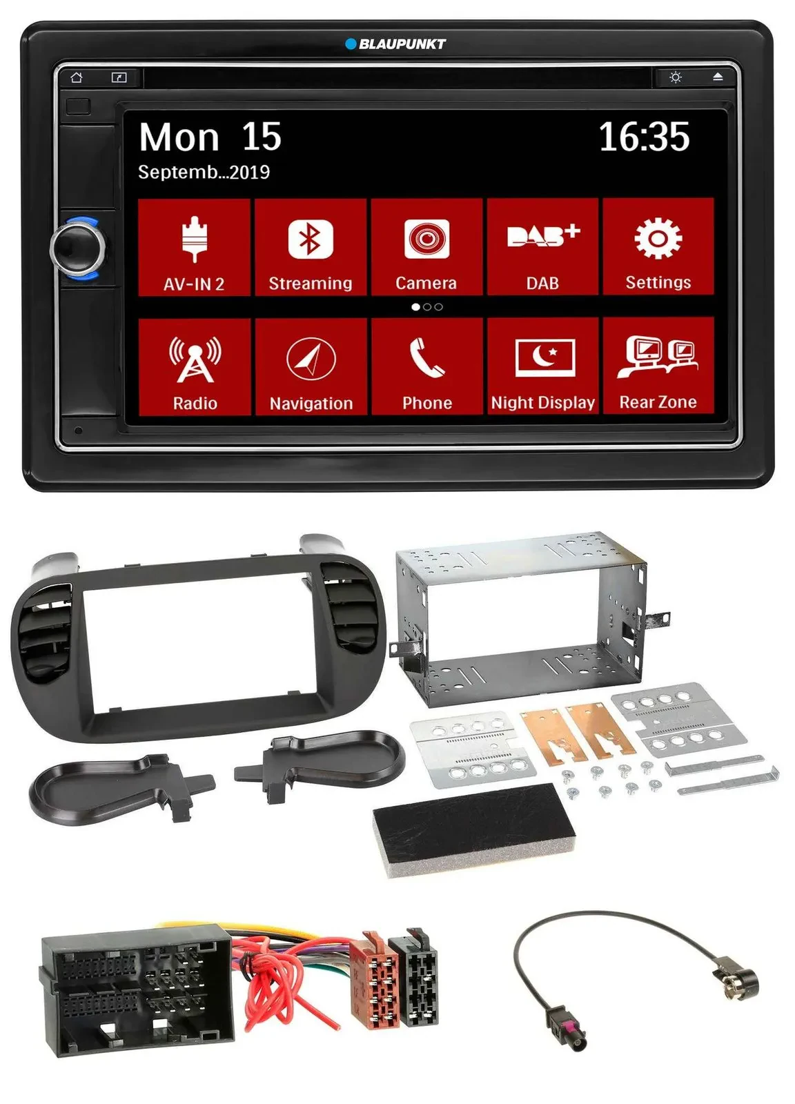 Автомагнитола Blaupunkt 2-DIN, Bluetooth, DAB, USB, DVD, MP3 для Fiat 500 (с 2012) soft-touch