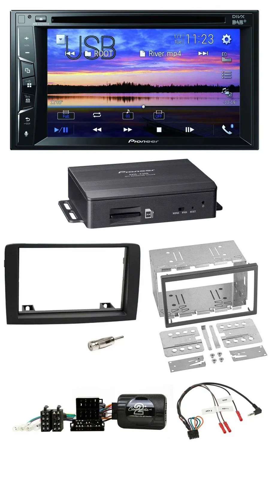 Pioneer 2DIN TMC DAB Lenkrad USB Bluetooth Navigation für Fiat Idea 06-12 schwar