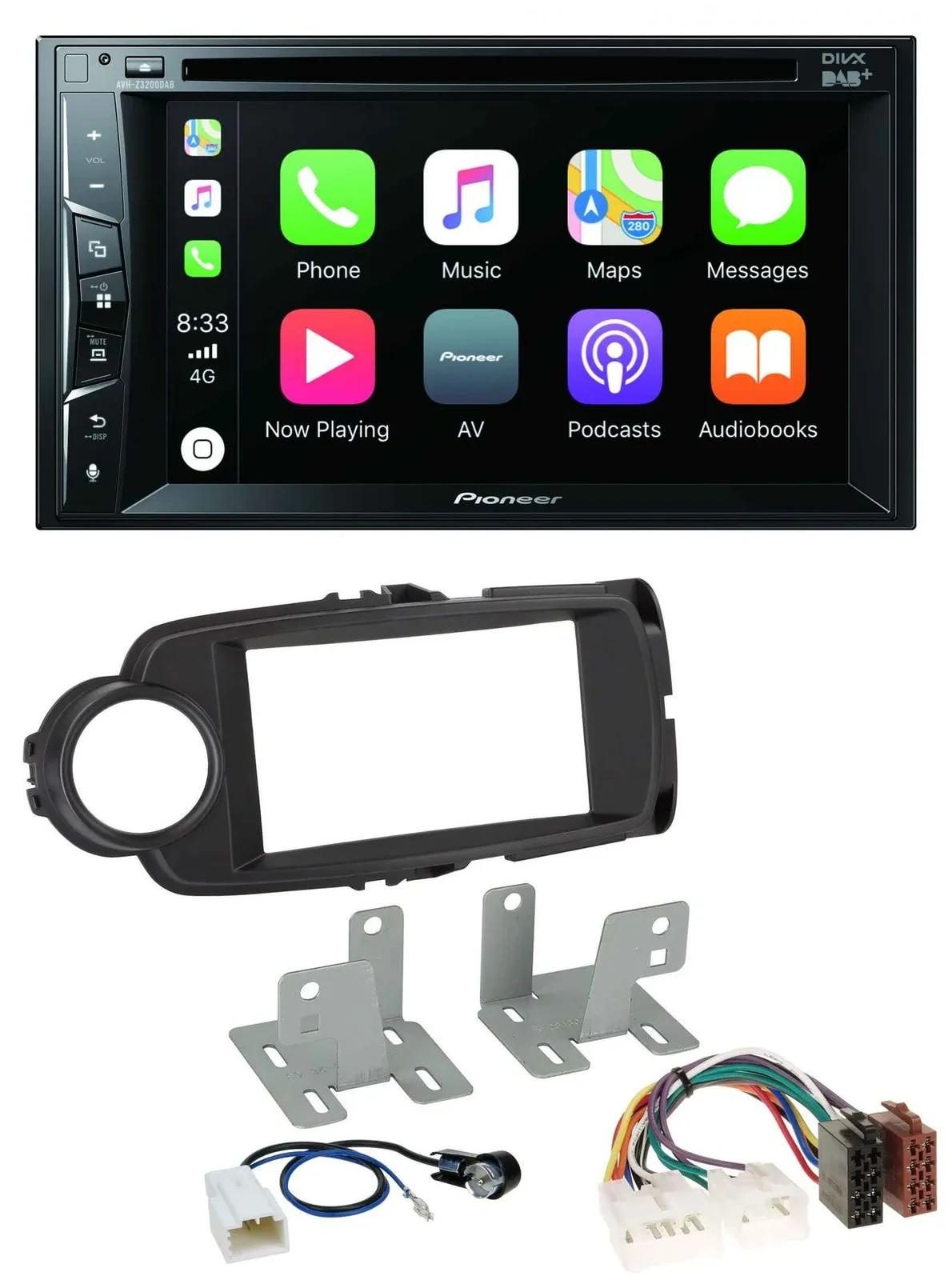 Pioneer MP3 USB DVD Bluetooth DAB 2DIN Autoradio für Toyota Yaris 11-20 schwarz