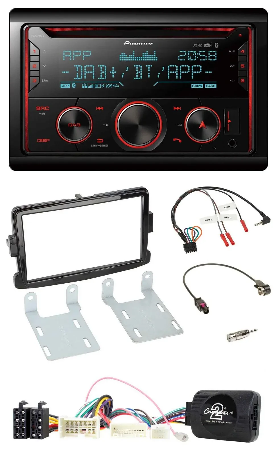 Автомагнитола для Dacia Sandero Pioneer 2-DIN, DAB, Bluetooth, USB, CD, поддержка управления на руле